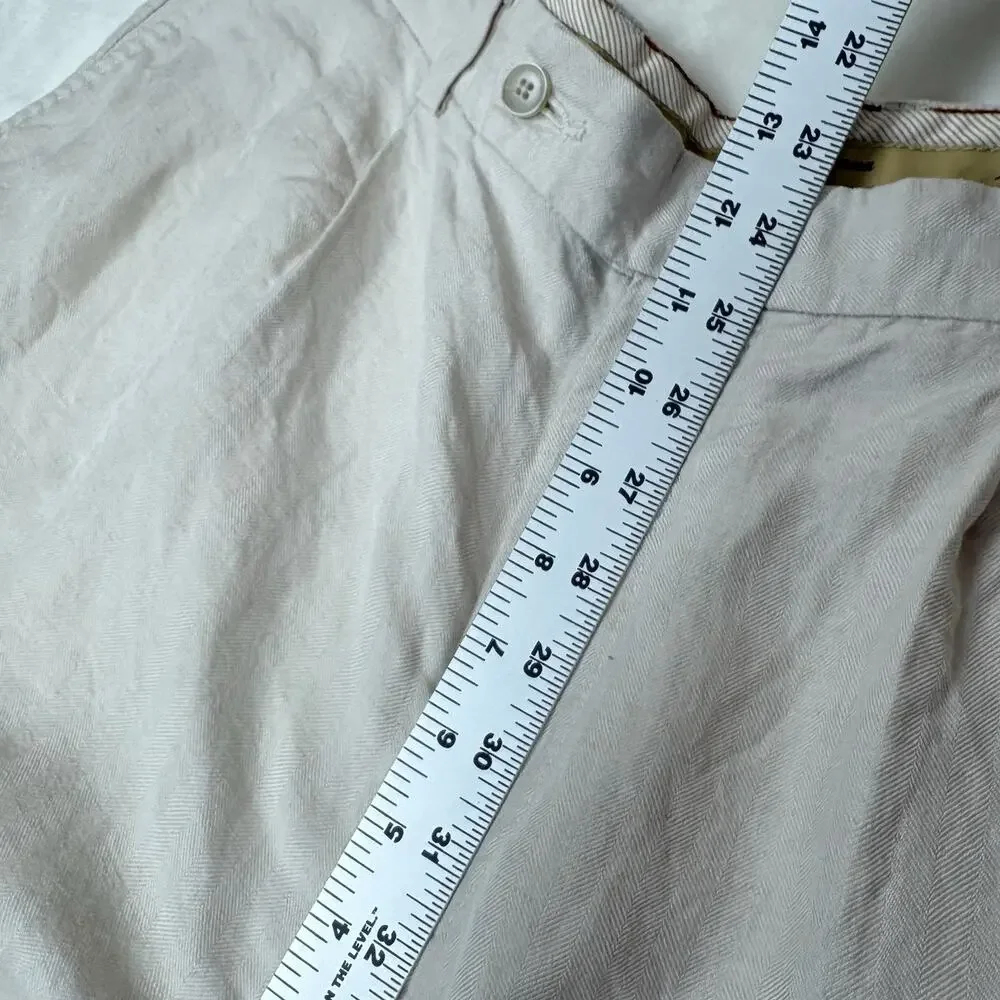 Tommy Bahama Mens Khaki Linen Silk Blend Pleated Pants Fits 34x27 Relaxed Fit